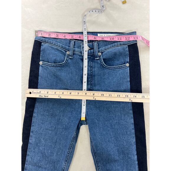 Rag & Bone Double Indigo Jean High Waist Skinny Womens 26 2 Tuxedo Tonal Stripe - Picture 7 of 8